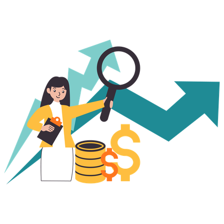 Geschäftsfrau macht Geschäftsanalyse und Finanzanalyse  Illustration