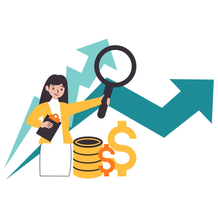 Geschäftsfrau macht Geschäftsanalyse und Finanzanalyse  Illustration