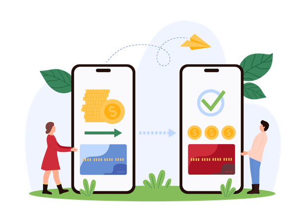 Geschäftsfrau macht Online-Geldtransfer  Illustration