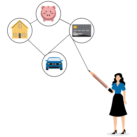 Geschäftsfrau macht zukünftige Finanzplanung  Illustration