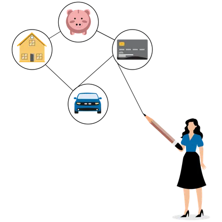 Geschäftsfrau macht zukünftige Finanzplanung  Illustration