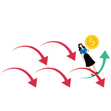 Geschäftsfrau mit Idee zur Überwindung der Schwierigkeiten der Wirtschaftskrise  Illustration