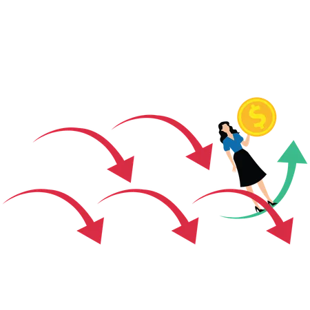 Geschäftsfrau mit Idee zur Überwindung der Schwierigkeiten der Wirtschaftskrise  Illustration