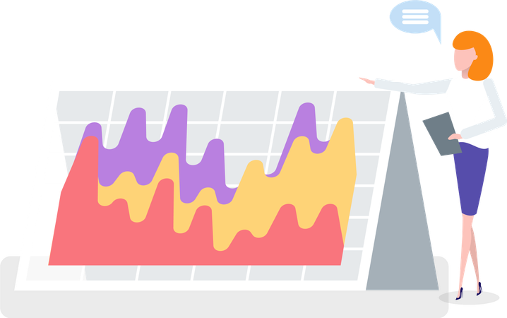 Geschäftsfrau mit Klemmbrett in der Hand zeigt Flussdiagramm  Illustration