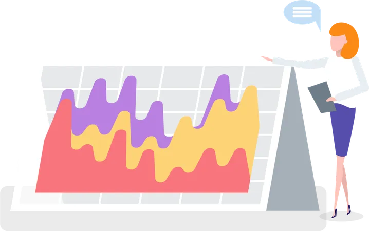 Geschäftsfrau mit Klemmbrett in der Hand zeigt Flussdiagramm  Illustration