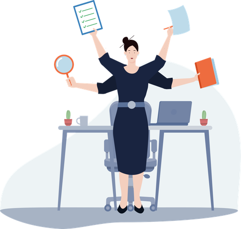 Geschäftsfrau Multitasking bei der Arbeit  Illustration