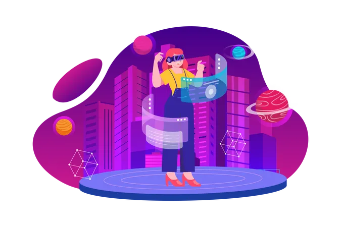 Geschäftsfrau nutzt Metaverse-Technologie  Illustration