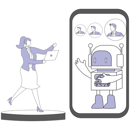 Geschäftsfrau nutzt mobilen Chatbot  Illustration