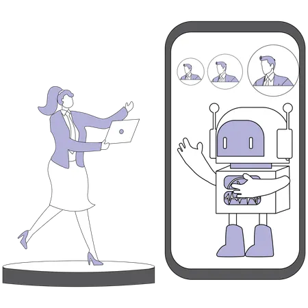 Geschäftsfrau nutzt mobilen Chatbot  Illustration