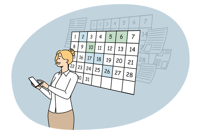 Geschäftsfrau plant Tag mit Handy-App-Kalender  Illustration