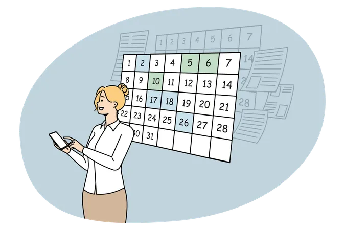 Geschäftsfrau plant Tag mit Handy-App-Kalender  Illustration