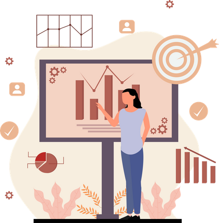 Geschäftsfrau präsentiert Analysediagramm  Illustration