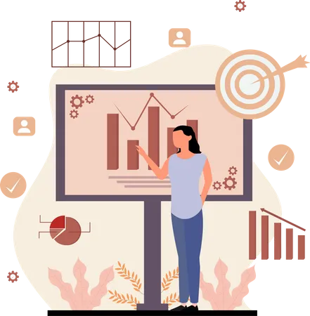 Geschäftsfrau präsentiert Analysediagramm  Illustration