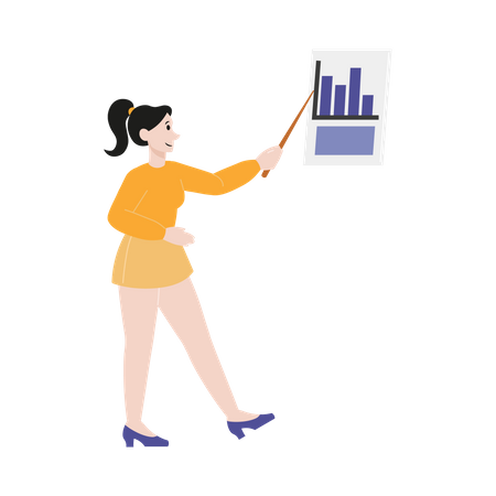 Geschäftsfrau präsentiert Analysediagramm  Illustration