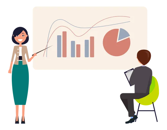 Geschäftsfrau präsentiert Datenanalyse  Illustration