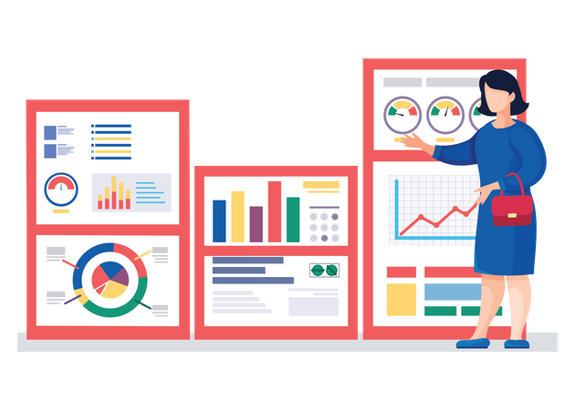 Geschäftsfrau präsentiert Datenanalyse  Illustration