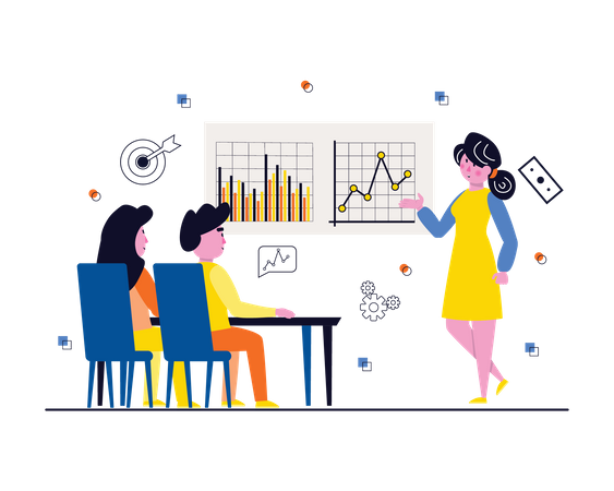 Geschäftsfrau präsentiert Datenanalyse  Illustration