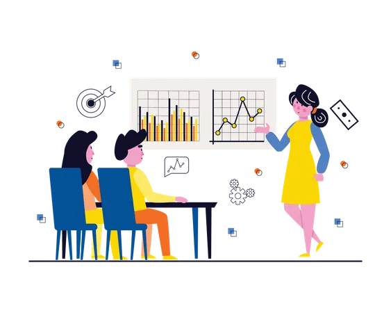 Geschäftsfrau präsentiert Datenanalyse  Illustration