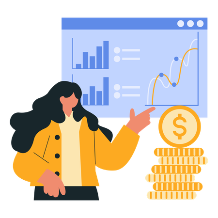 Geschäftsfrau präsentiert Finanzdaten an Bord  Illustration