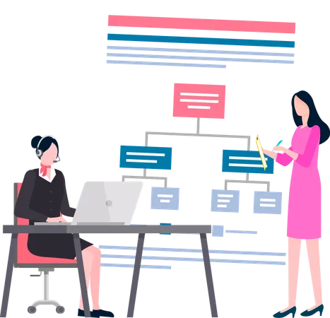 Geschäftsfrau präsentiert Unternehmens-Workflow  Illustration