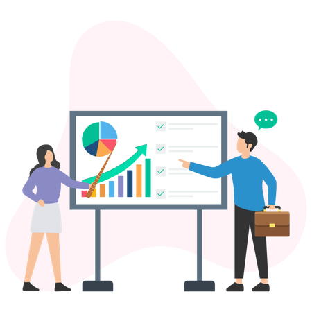 Geschäftsfrau präsentiert Geschäftsdiagramm  Illustration