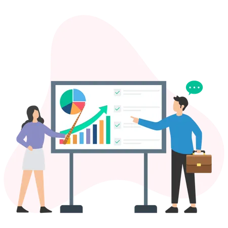 Geschäftsfrau präsentiert Geschäftsdiagramm  Illustration