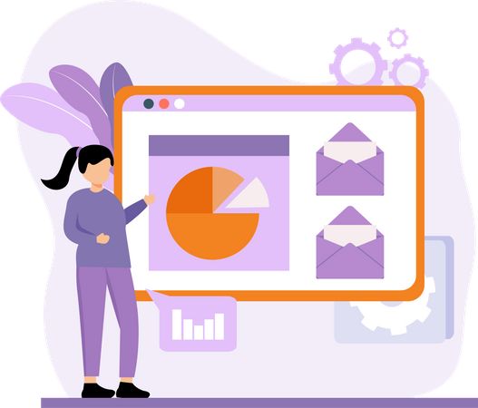 Geschäftsfrau präsentiert Marketingstatistiken  Illustration