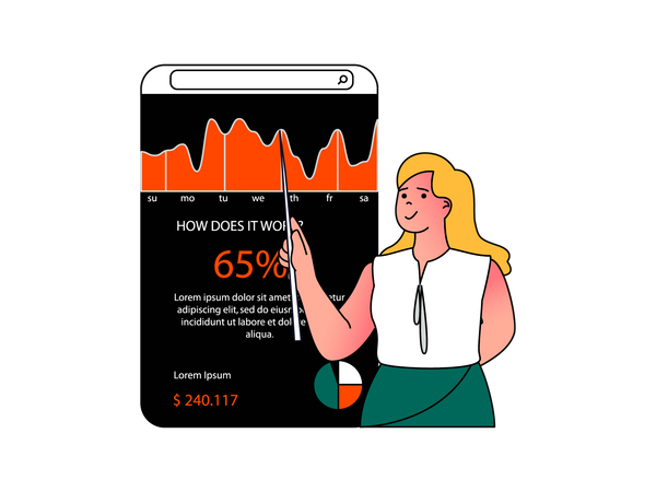 Geschäftsfrau präsentiert mobile Analysen  Illustration