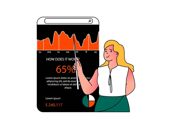 Geschäftsfrau präsentiert mobile Analysen  Illustration