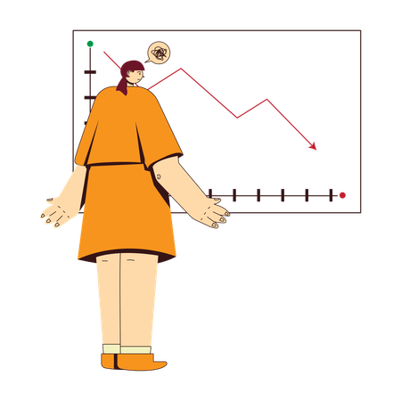 Geschäftsfrau präsentiert Verlustdiagramm  Illustration