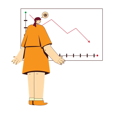 Geschäftsfrau präsentiert Verlustdiagramm  Illustration