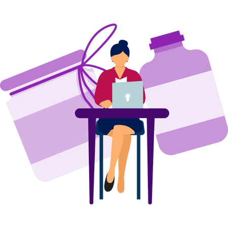 Geschäftsfrau prüft Shampooflasche  Illustration