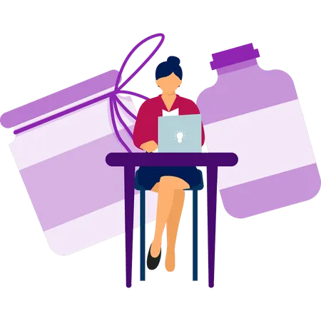 Geschäftsfrau prüft Shampooflasche  Illustration