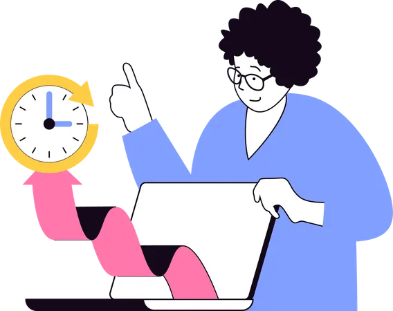 Geschäftsfrau richtet Deadline-Timer ein  Illustration