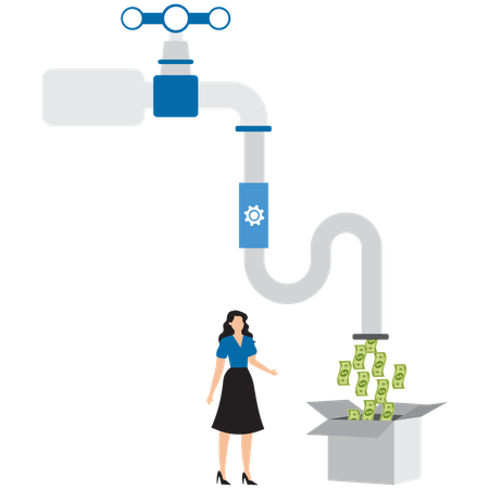 Geschäftsfrau sammelt Unternehmensfinanzierung  Illustration