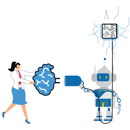 Geschäftsfrau sammelt Roboterideen  Illustration