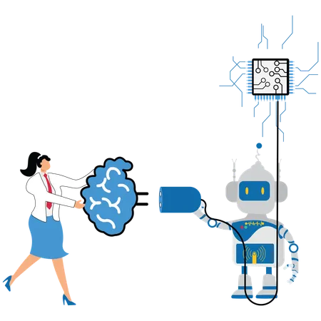 Geschäftsfrau sammelt Roboterideen  Illustration