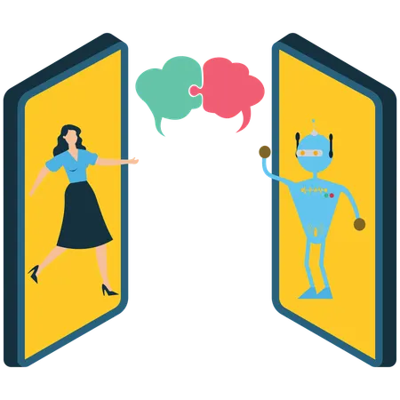 Geschäftsfrau sammelt Roboterideen  Illustration