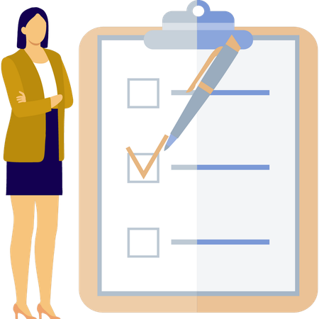 Geschäftsfrau schaut sich Checkliste an  Illustration