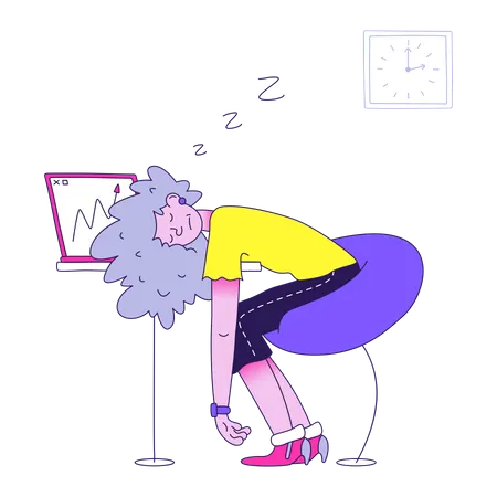 Geschäftsfrau schlief bei der Arbeit ein  Illustration