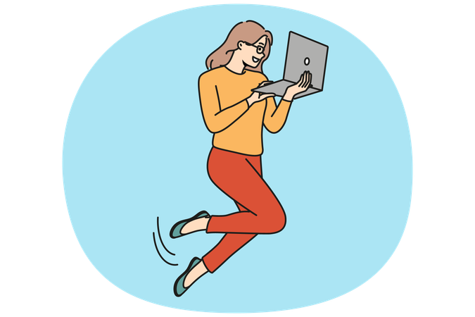Geschäftsfrau schweben in der Luft Arbeit am Computer  Illustration