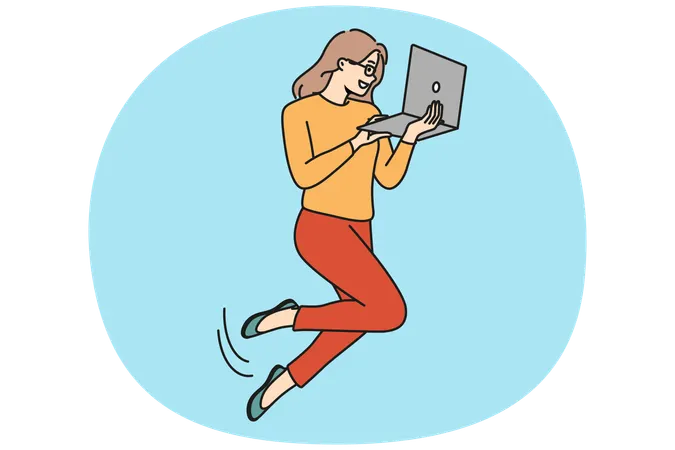 Geschäftsfrau schweben in der Luft Arbeit am Computer  Illustration