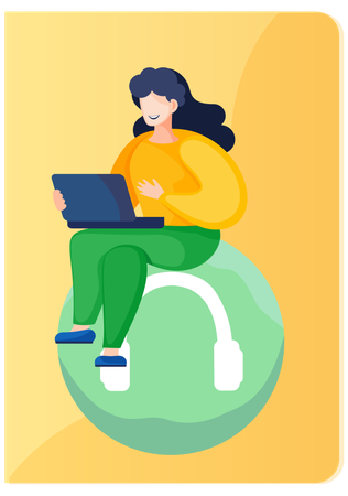 Geschäftsfrau sitzt mit geöffnetem Laptop in den Händen  Illustration