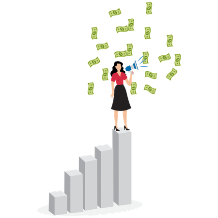 Geschäftsfrau spricht über Megafon Geld Banknoten  Illustration