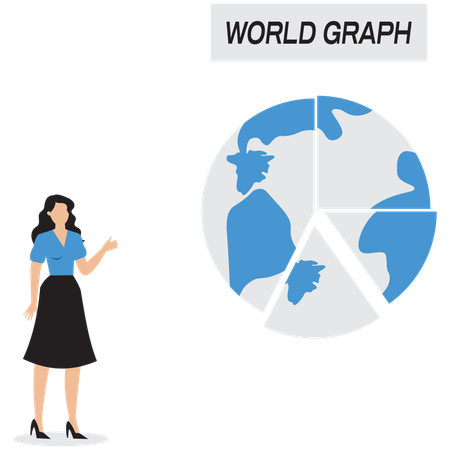 Geschäftsfrau spricht über Weltdiagramm  Illustration