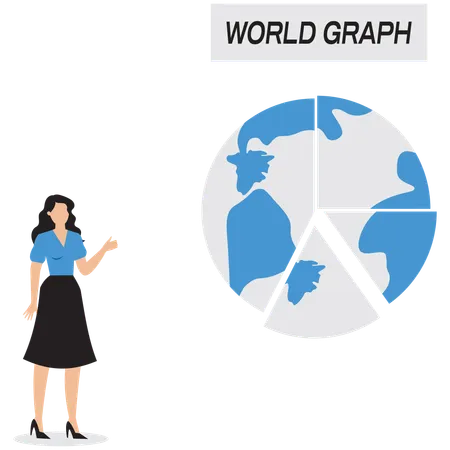 Geschäftsfrau spricht über Weltdiagramm  Illustration