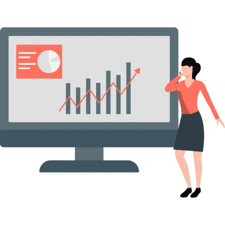 Geschäftsfrau spricht über Infografik-Wachstum auf Mobilgeräten  Illustration