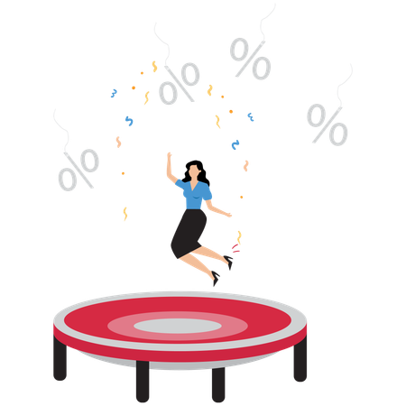 Geschäftsfrau, die auf Trampolin springt  Illustration