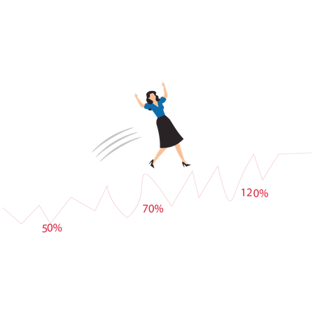 Geschäftsfrau springt über Anstiegsdiagramm  Illustration