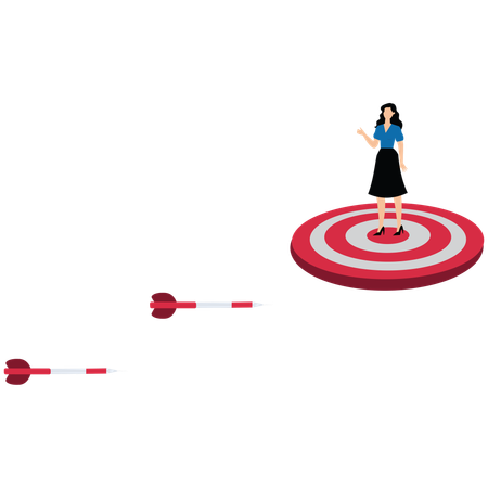 Geschäftsfrau steht auf Zielen  Illustration